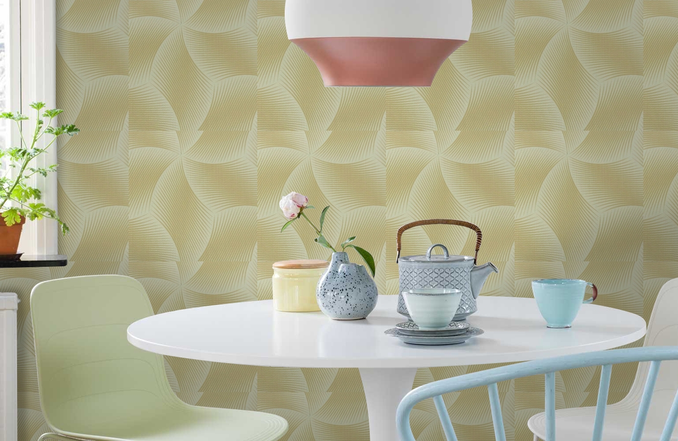 Обои 9750E2 фото в интерьере кухни