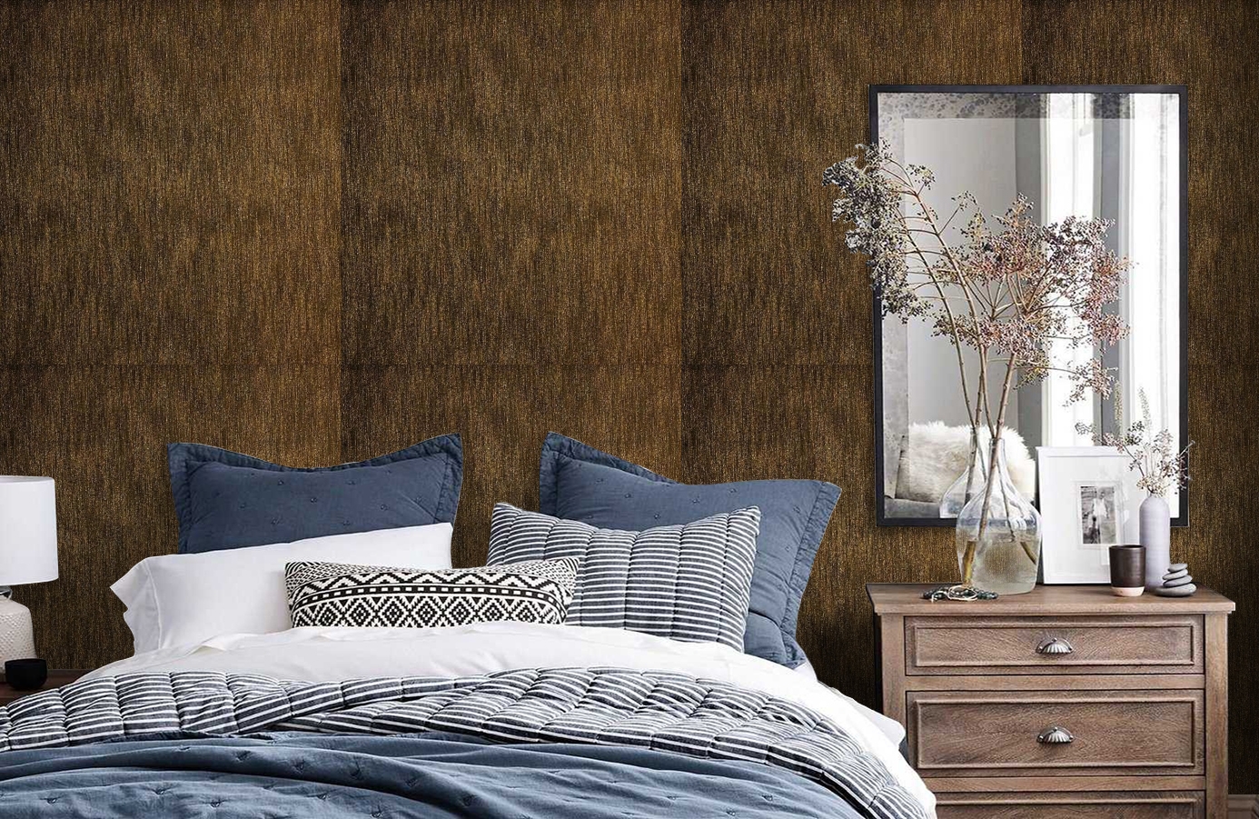 Обои Como Bronze-81 фото в интерьере спальни