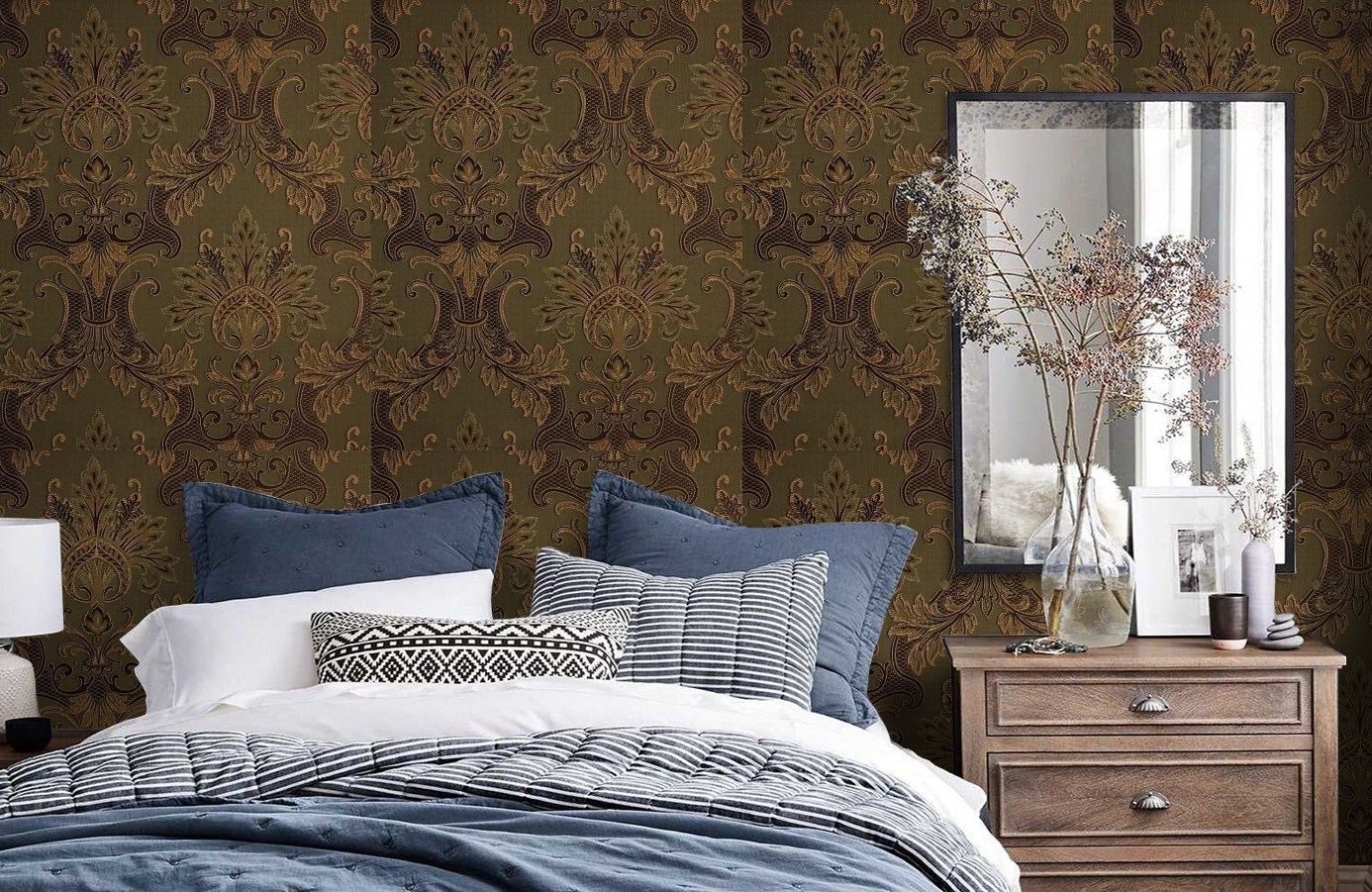 Обои Milano Bronze-81 фото в интерьере спальни
