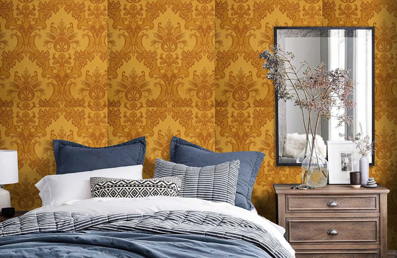 Обои Milano Sunset-131 фото в интерьере спальни