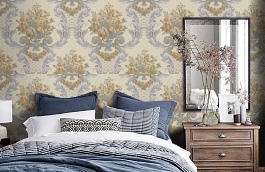 Обои KT9433-803 фото в интерьере спальни превью