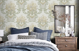 Обои KT9433-905 фото в интерьере спальни превью