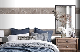 Обои macro-001 leaves silver фото в интерьере спальни превью