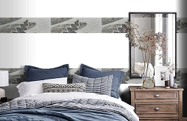 Обои macro-005 fern silver фото в интерьере спальни превью