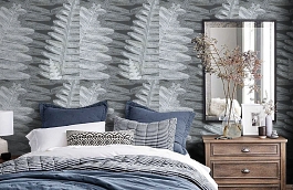 Обои macro-005 fern slate фото в интерьере спальни превью