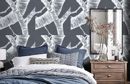 Обои macro-008 silver birch sl фото в интерьере спальни превью