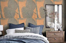 Обои macro-009 foil copper фото в интерьере спальни превью