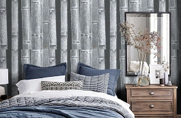 Обои macro-011 bamboo slate фото в интерьере спальни превью