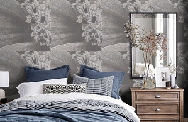 Обои macro-013 flower silver фото в интерьере спальни превью