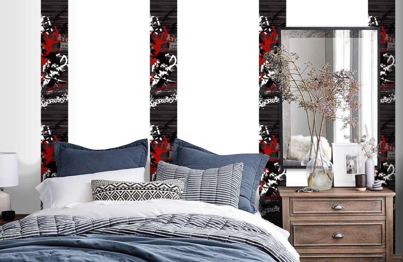 Обои SL15 5055 250*60 фото в интерьере спальни Обои SL15 5055 250*60 фото в интерьере спальни