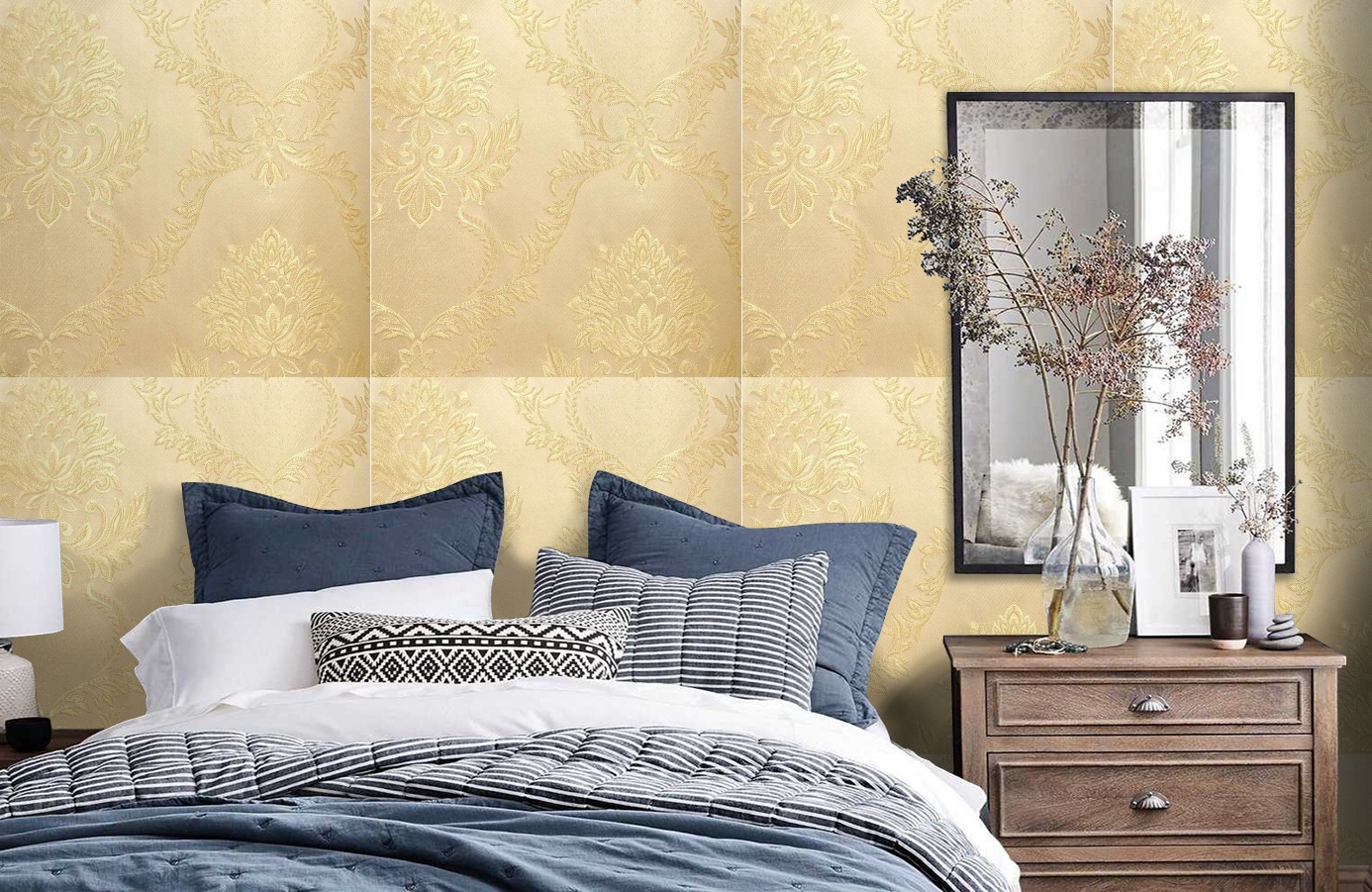 Обои 4550-Y1 фото в интерьере спальни