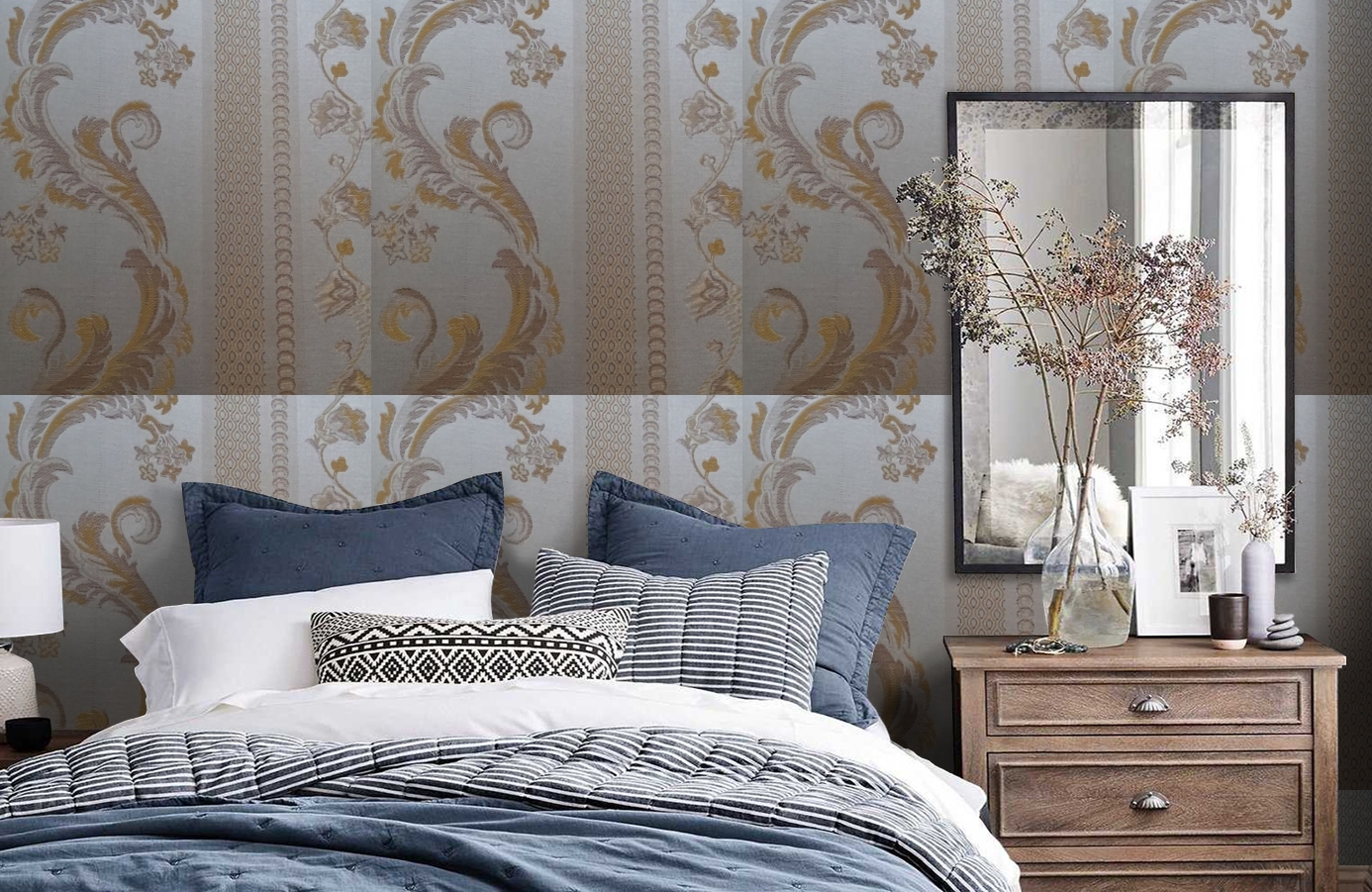 Обои 4610-Y1 фото в интерьере спальни