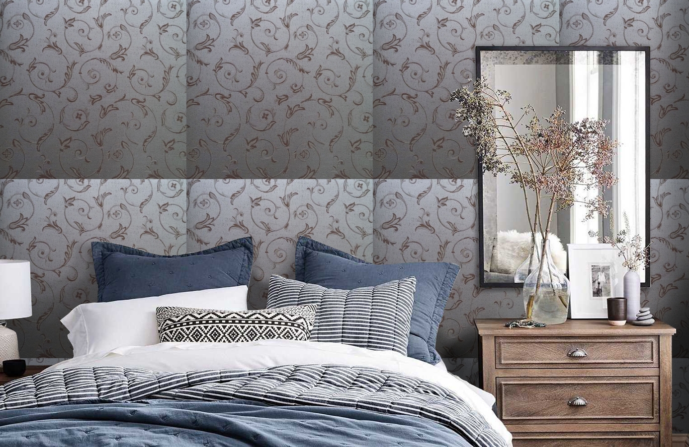 Обои 4640-M1 фото в интерьере спальни