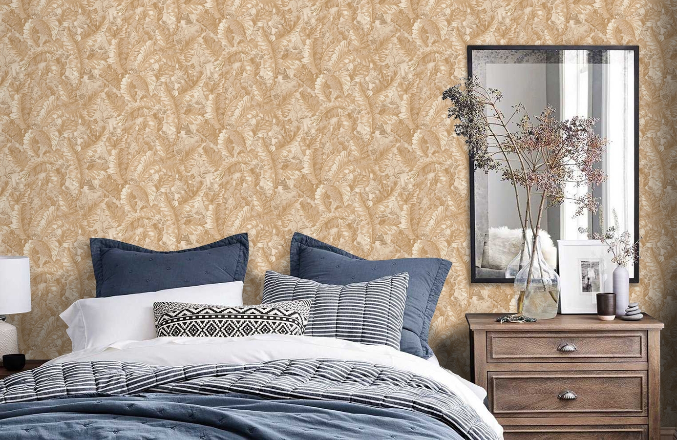 Обои RDT2201-2 фото в интерьере спальни