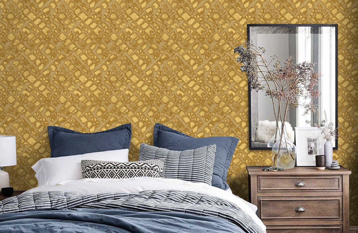 Обои RDT2202-9 фото в интерьере спальни