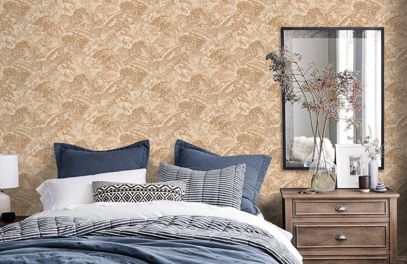 Обои RDT2206-7 фото в интерьере спальни