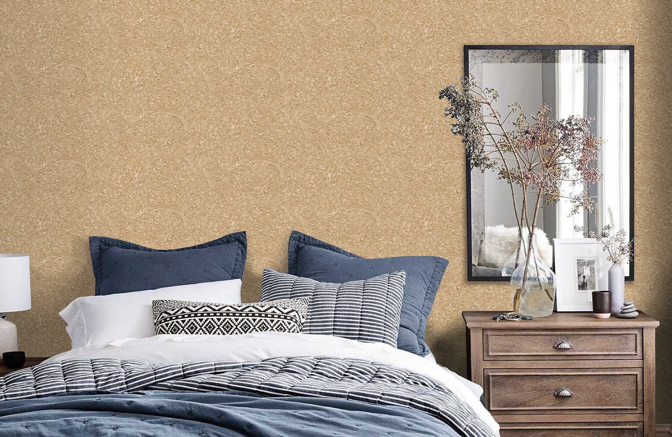 Обои RDT2209-4 фото в интерьере спальни