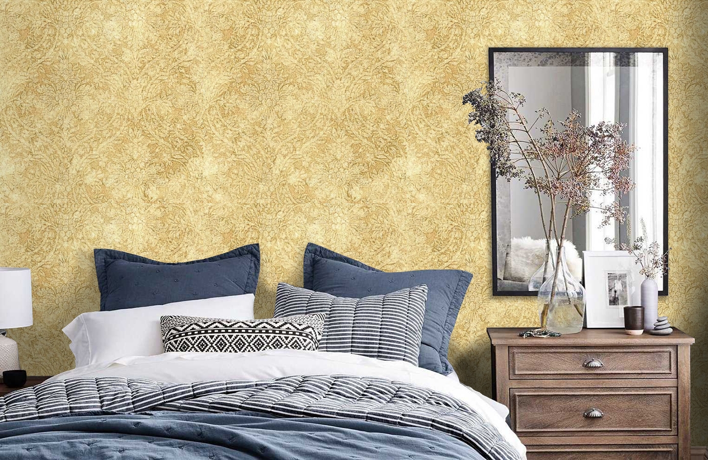 Обои RJC4005-3 фото в интерьере спальни