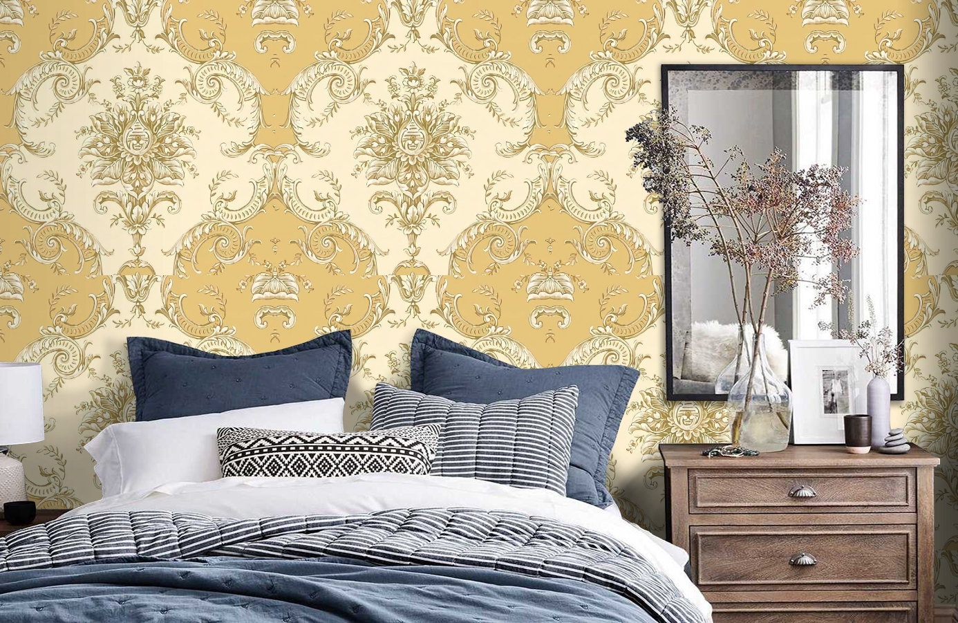 Обои RJC4007-3 фото в интерьере спальни Обои RJC4007-3 фото в интерьере спальни