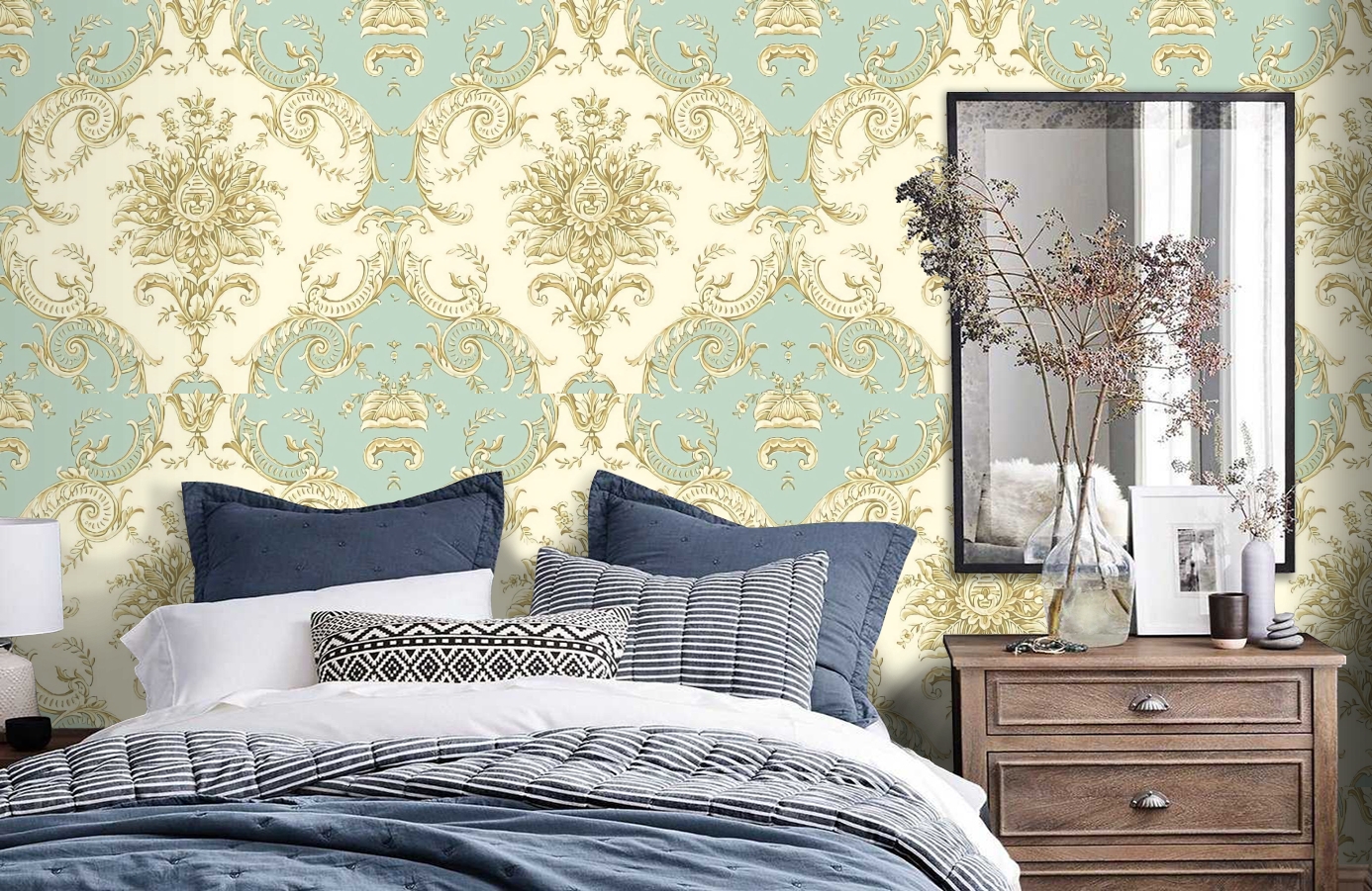 Обои RJC4007-4 фото в интерьере спальни