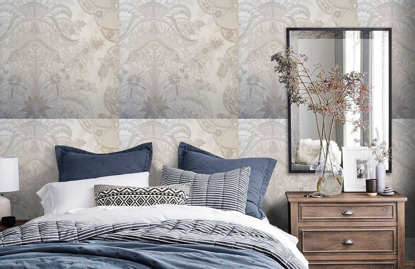 Обои RMH1001-6 фото в интерьере спальни Обои RMH1001-6 фото в интерьере спальни