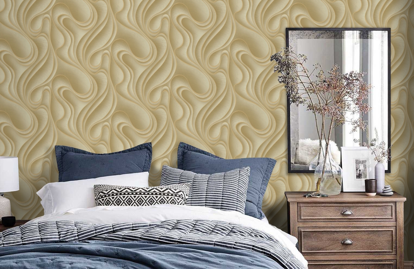 Обои 84112-3 фото в интерьере спальни