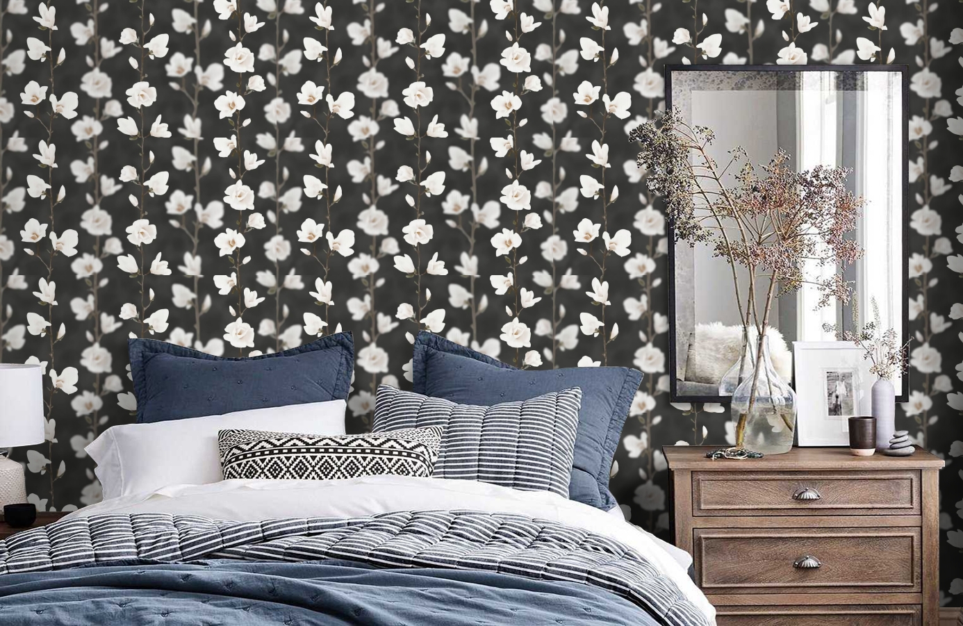 Обои 3D1201 фото в интерьере спальни