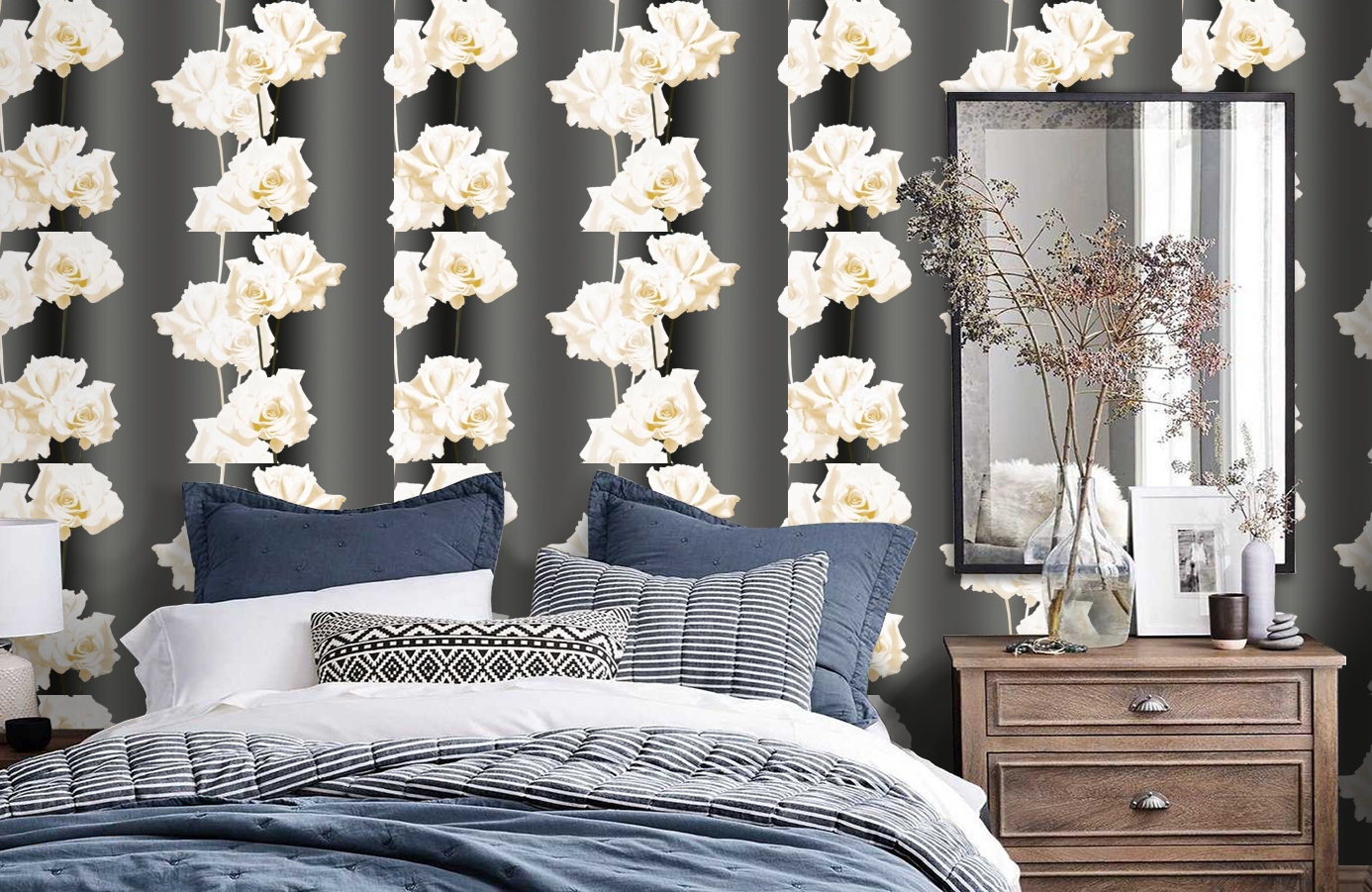 Обои 3D1211 фото в интерьере спальни