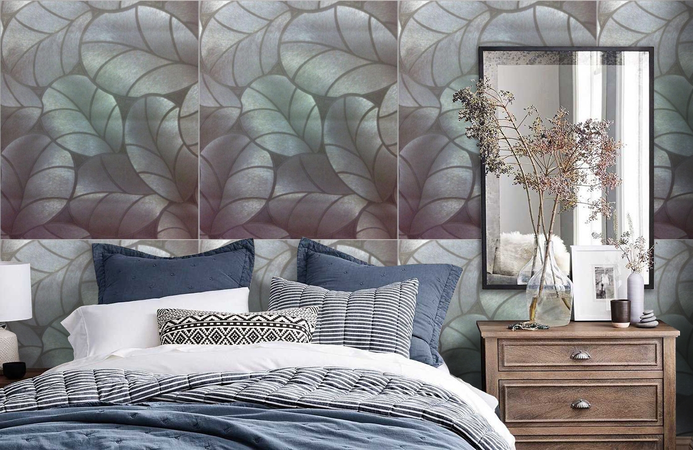 Обои 1050-12 фото в интерьере спальни