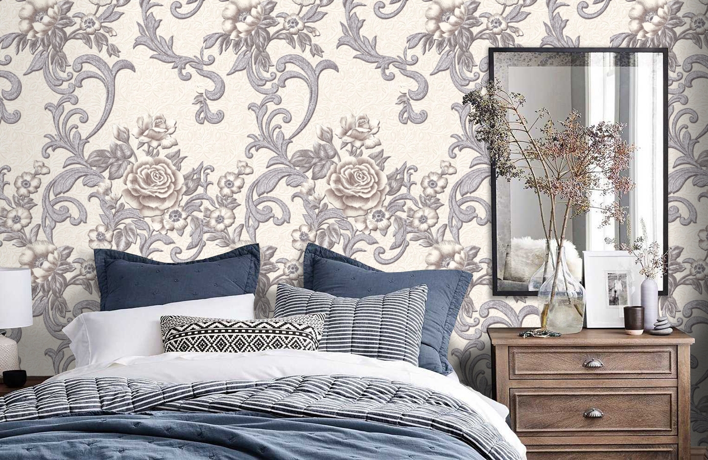Обои 1069-01 фото в интерьере спальни