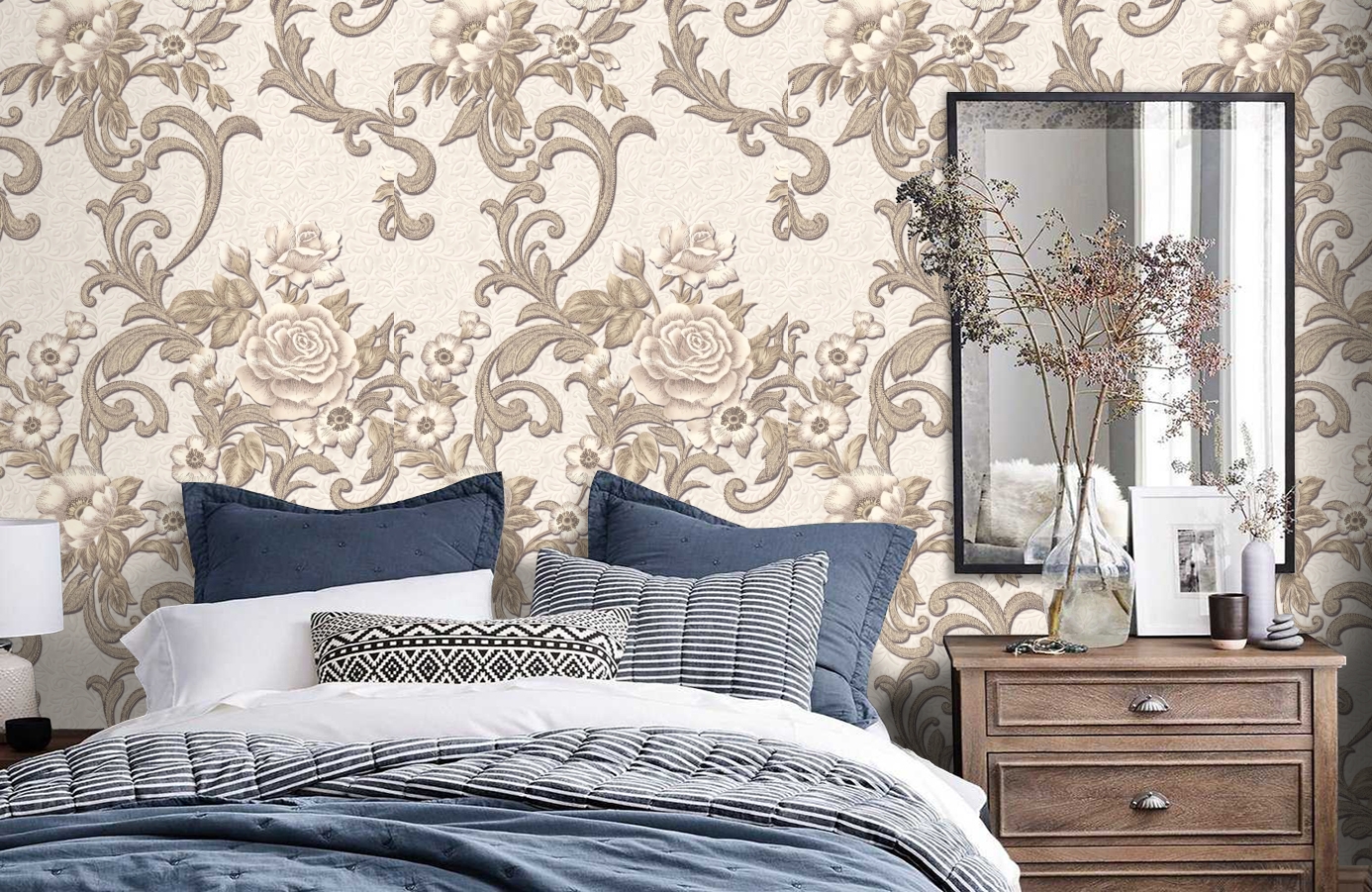 Обои 1069-02 фото в интерьере спальни