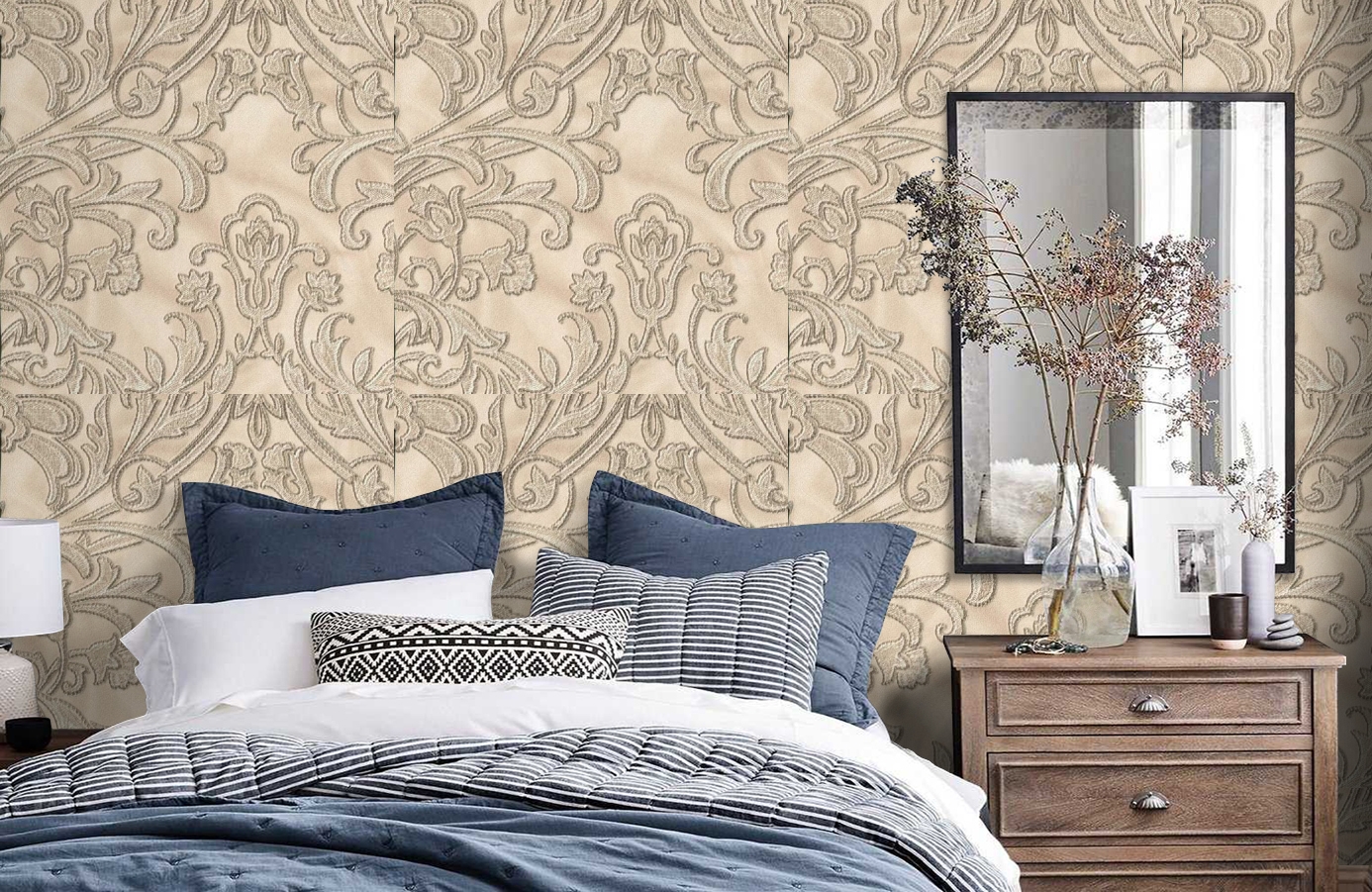 Обои 1117-02 фото в интерьере спальни