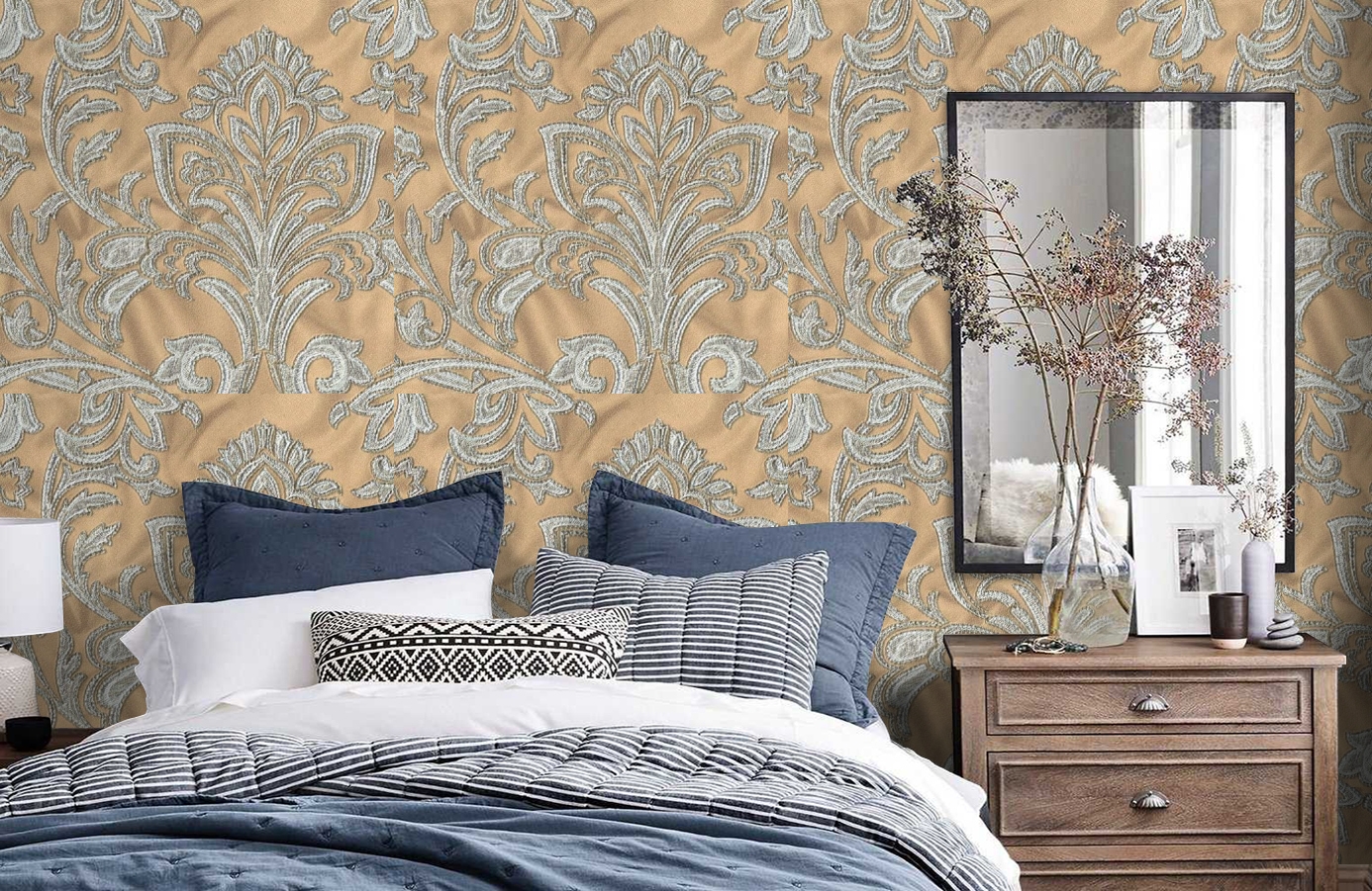 Обои 1117-05 фото в интерьере спальни