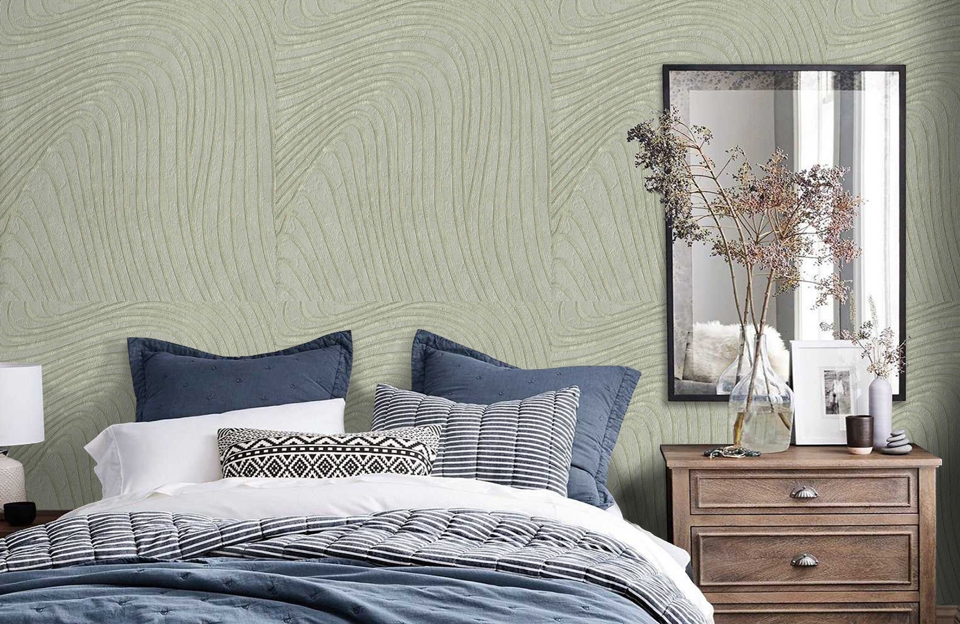 Обои 1131-04 фото в интерьере спальни