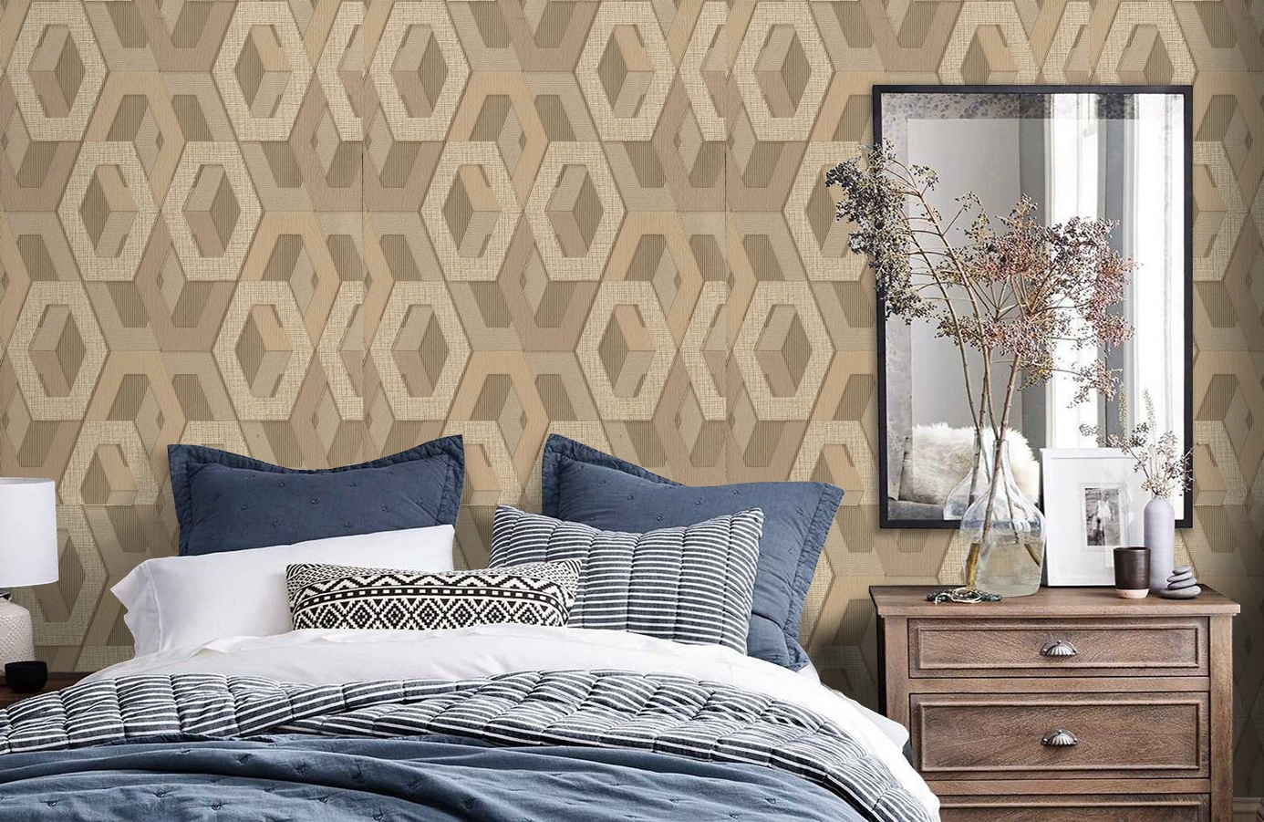 Обои 1137-02 фото в интерьере спальни