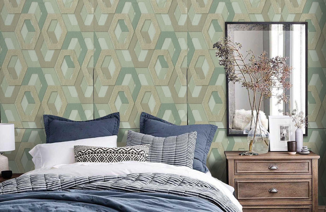 Обои 1137-04 фото в интерьере спальни