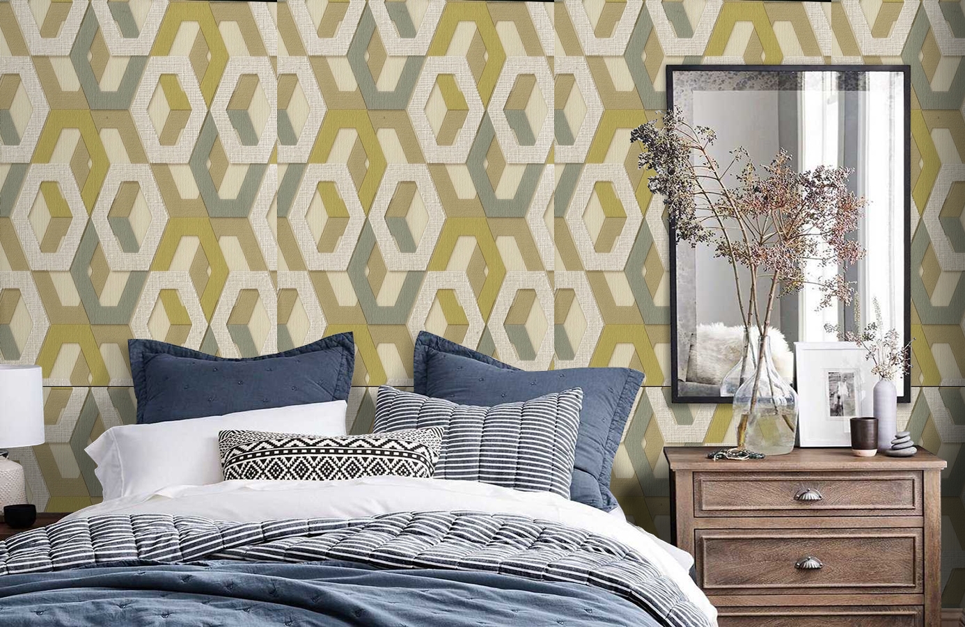 Обои 1137-05 фото в интерьере спальни