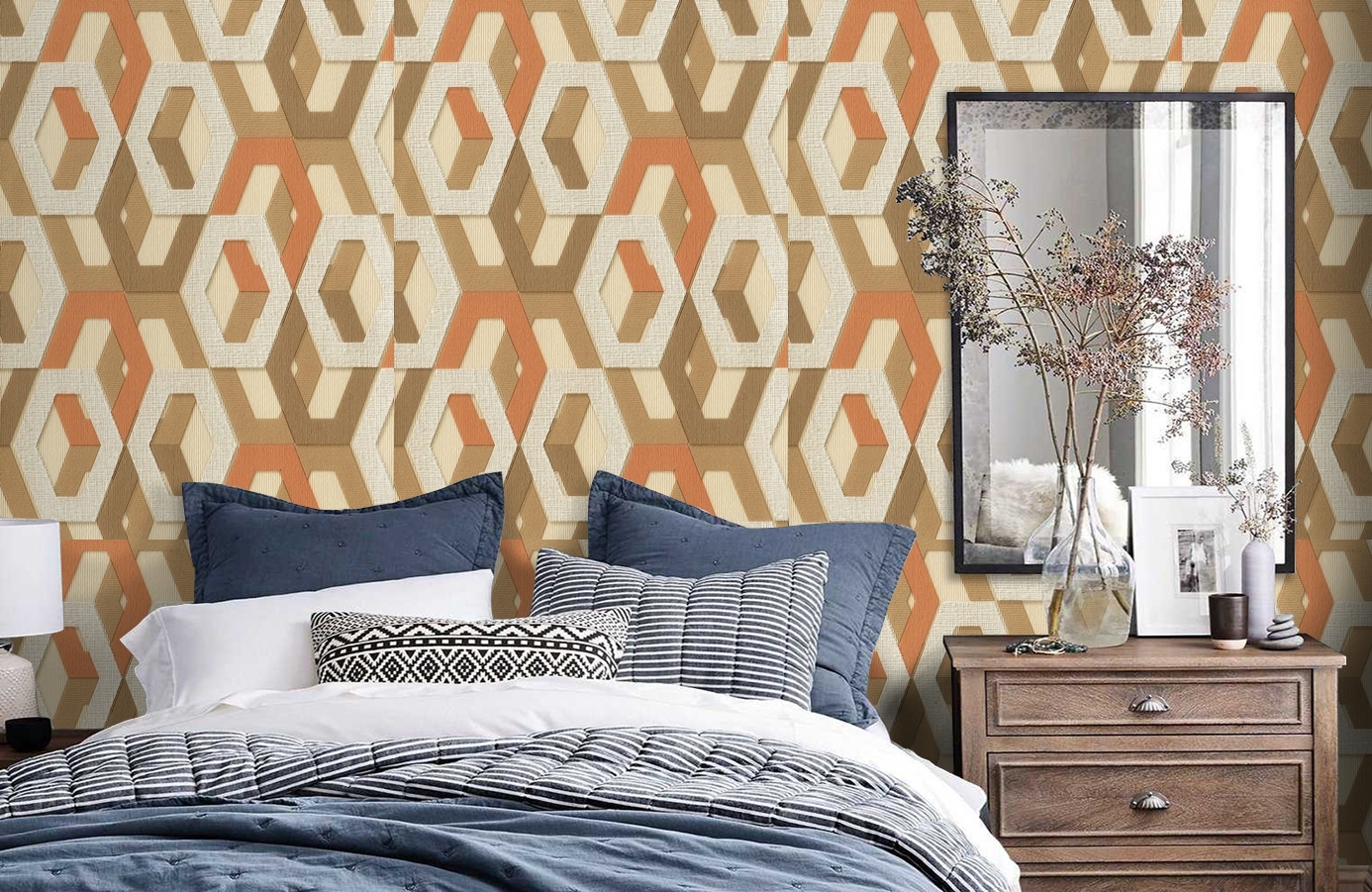 Обои 1137-06 фото в интерьере спальни