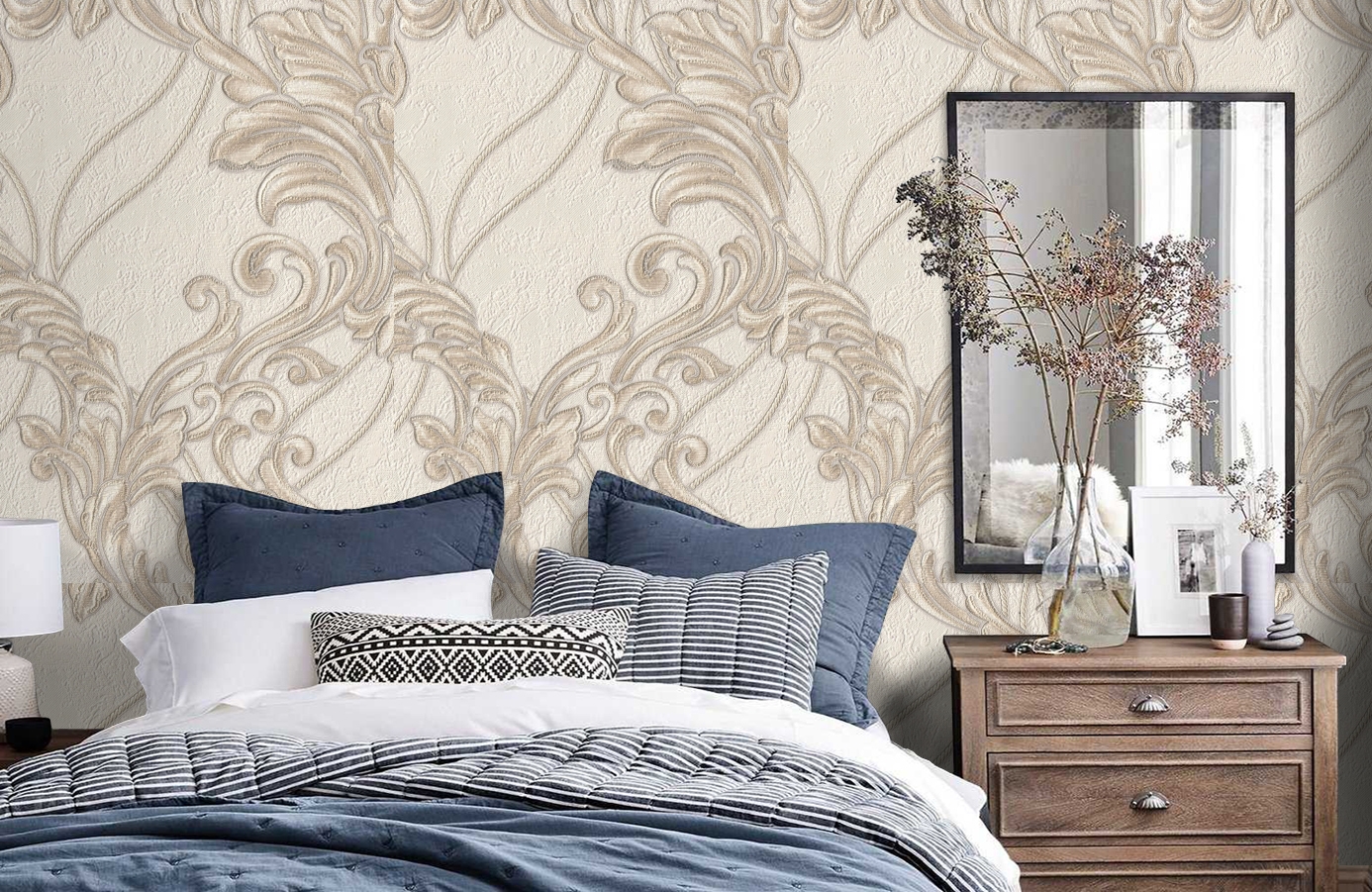 Обои 1153-01 фото в интерьере спальни
