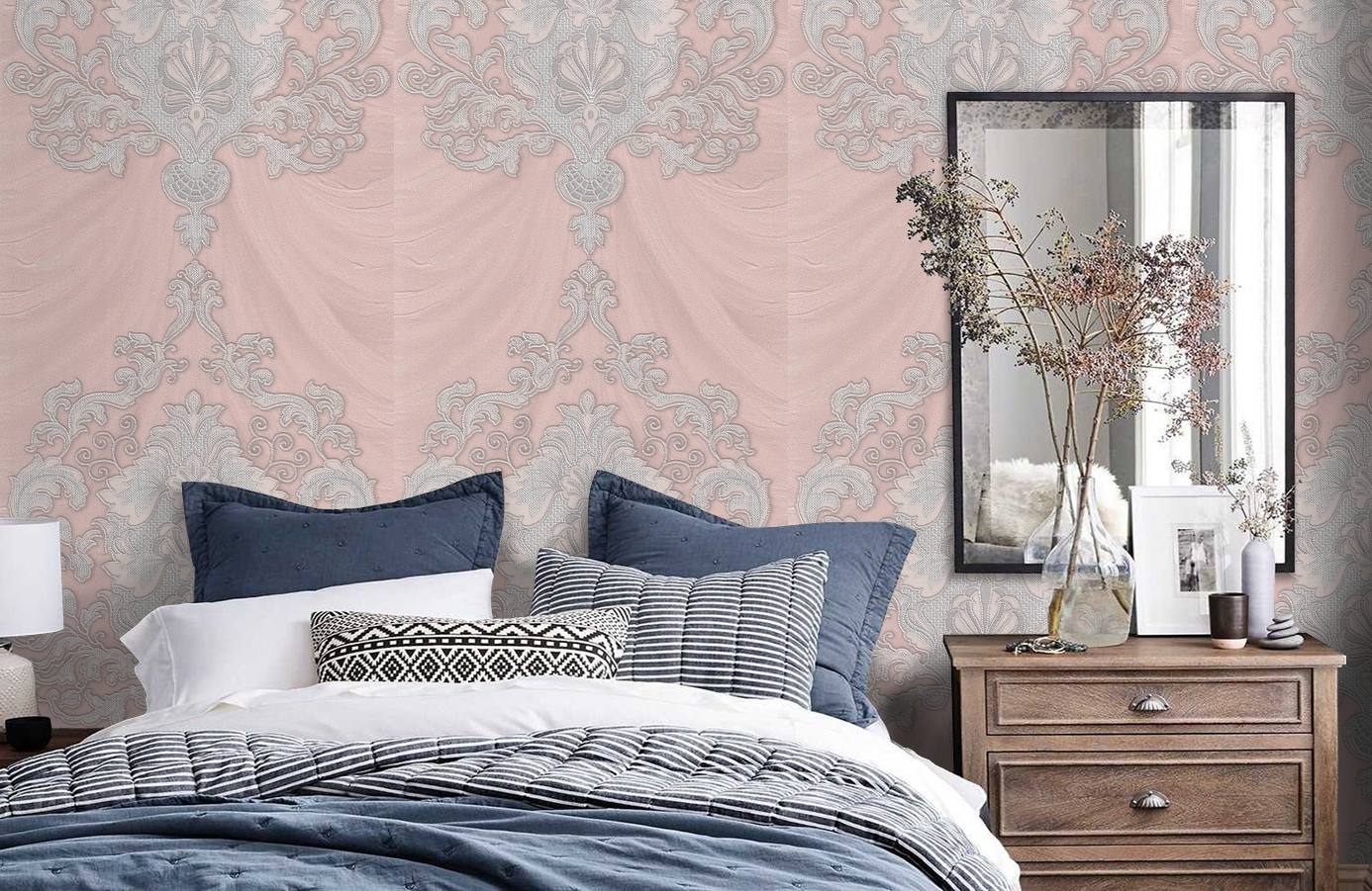 Обои 1157-07 фото в интерьере спальни