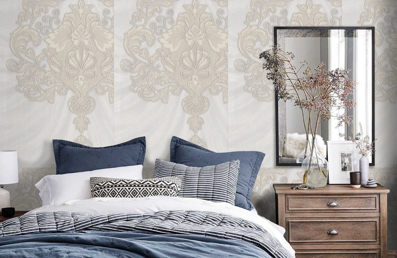 Обои 1157-11 фото в интерьере спальни