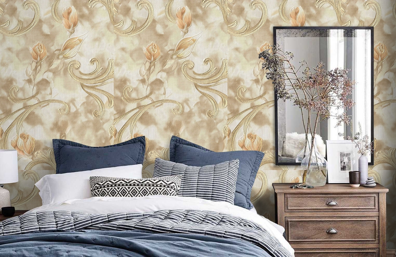 Обои 1159-01 фото в интерьере спальни Обои 1159-01 фото в интерьере спальни