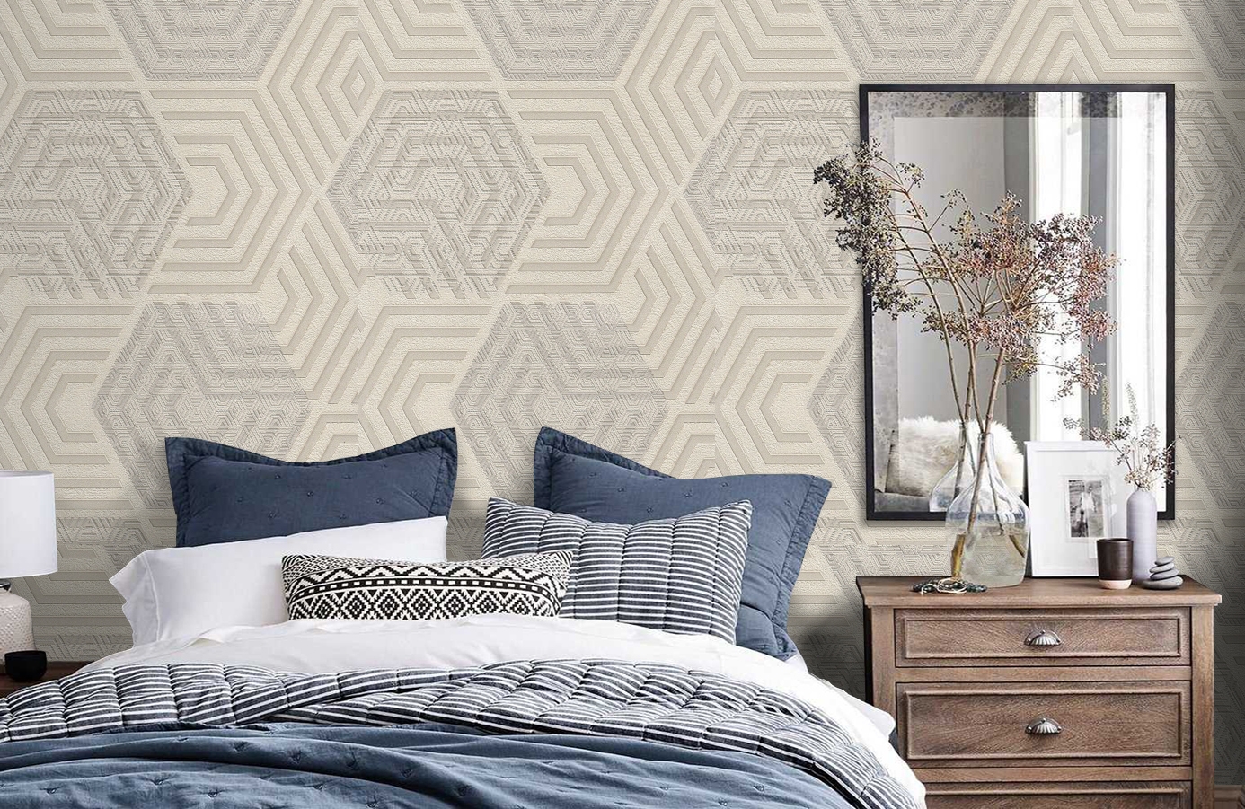 Обои 1161-01 фото в интерьере спальни