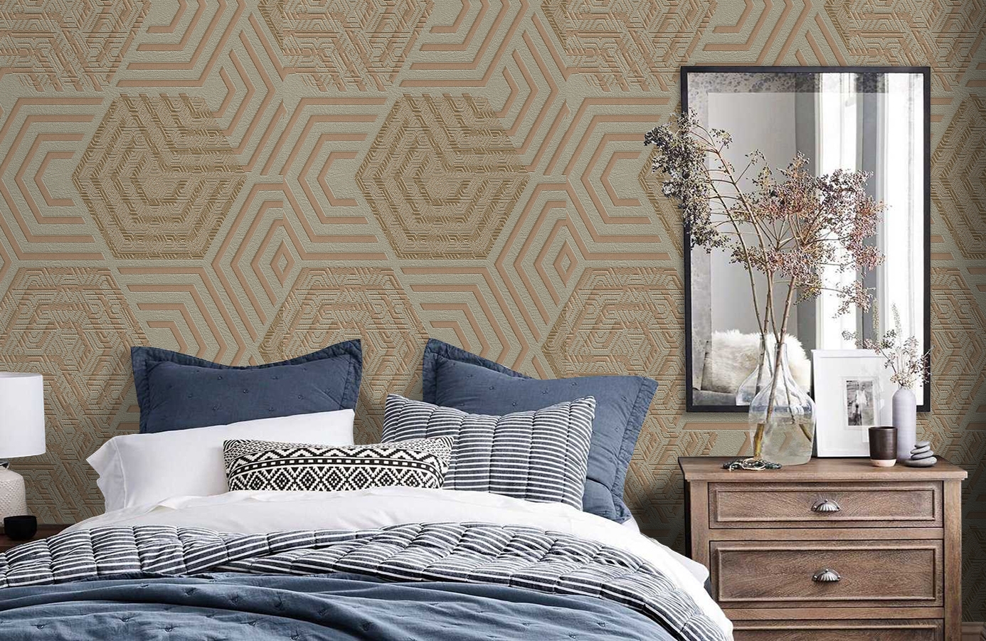 Обои 1161-12 фото в интерьере спальни