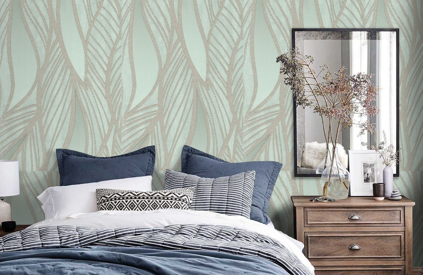 Обои 1163-04 фото в интерьере спальни