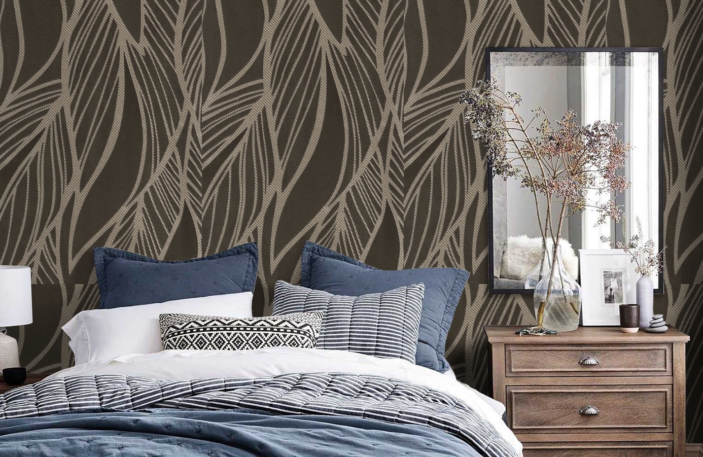 Обои 1163-12 фото в интерьере спальни