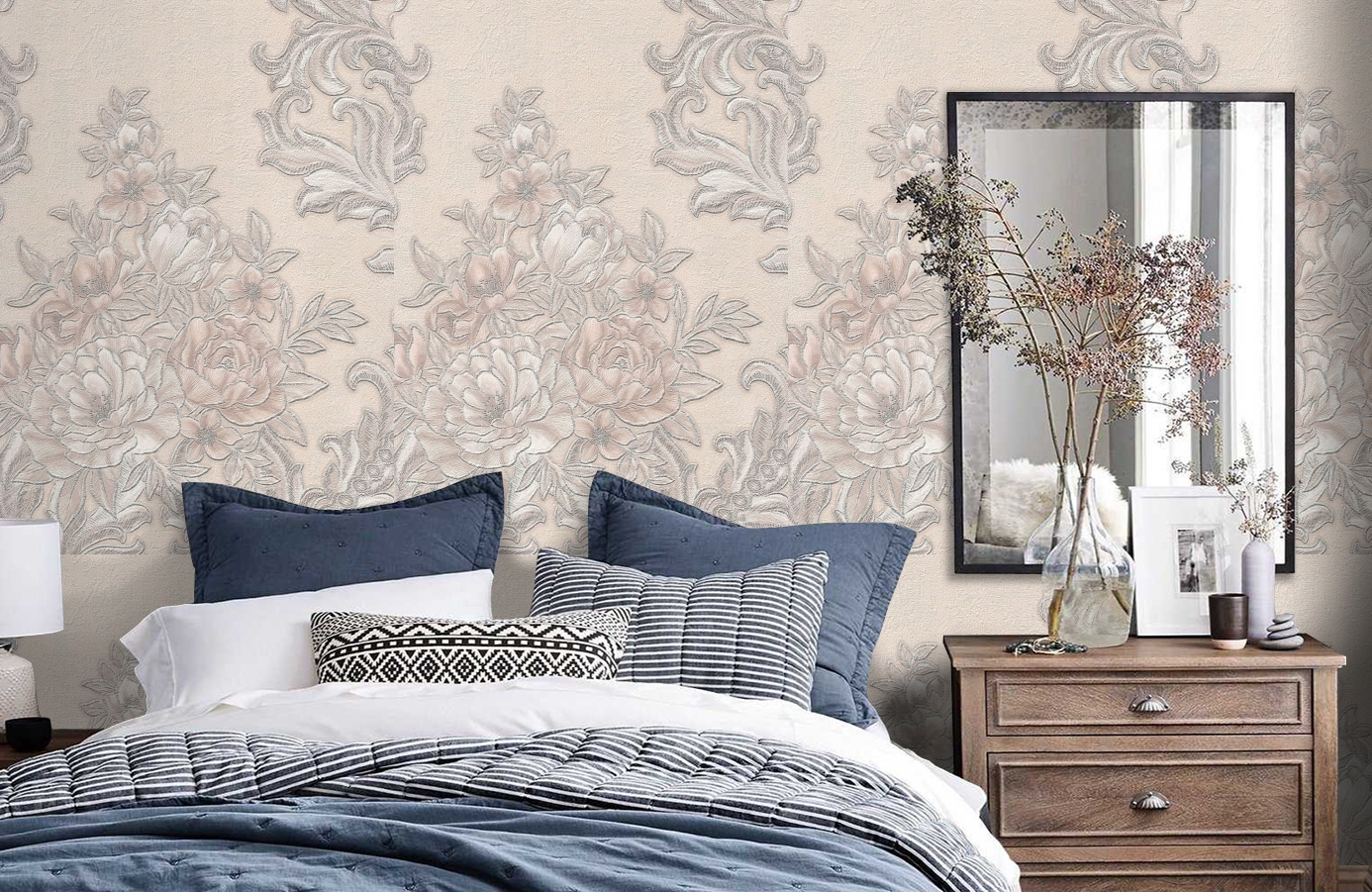 Обои 4534-3 фото в интерьере спальни