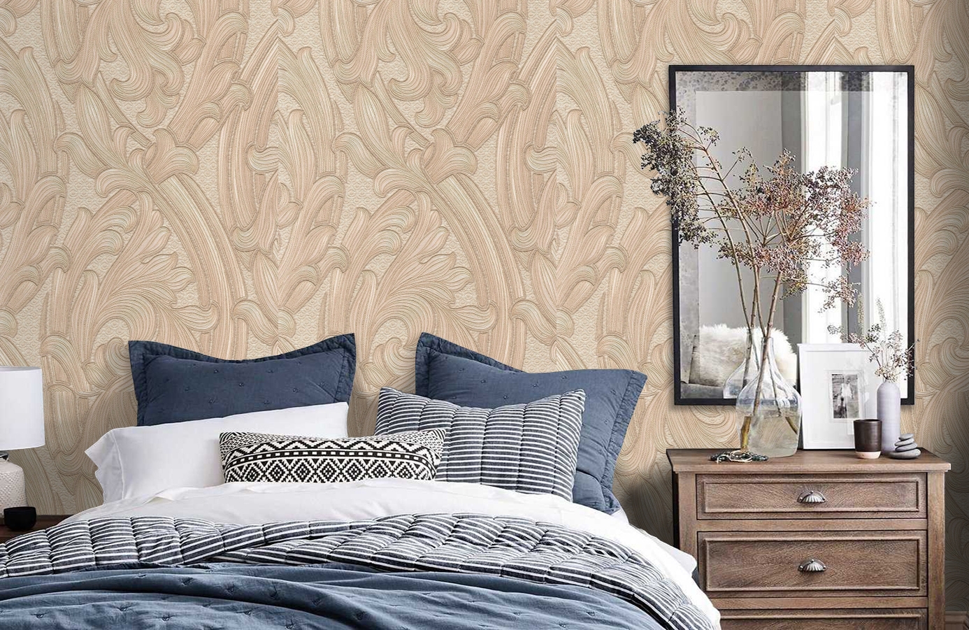 Обои 4558-3 фото в интерьере спальни