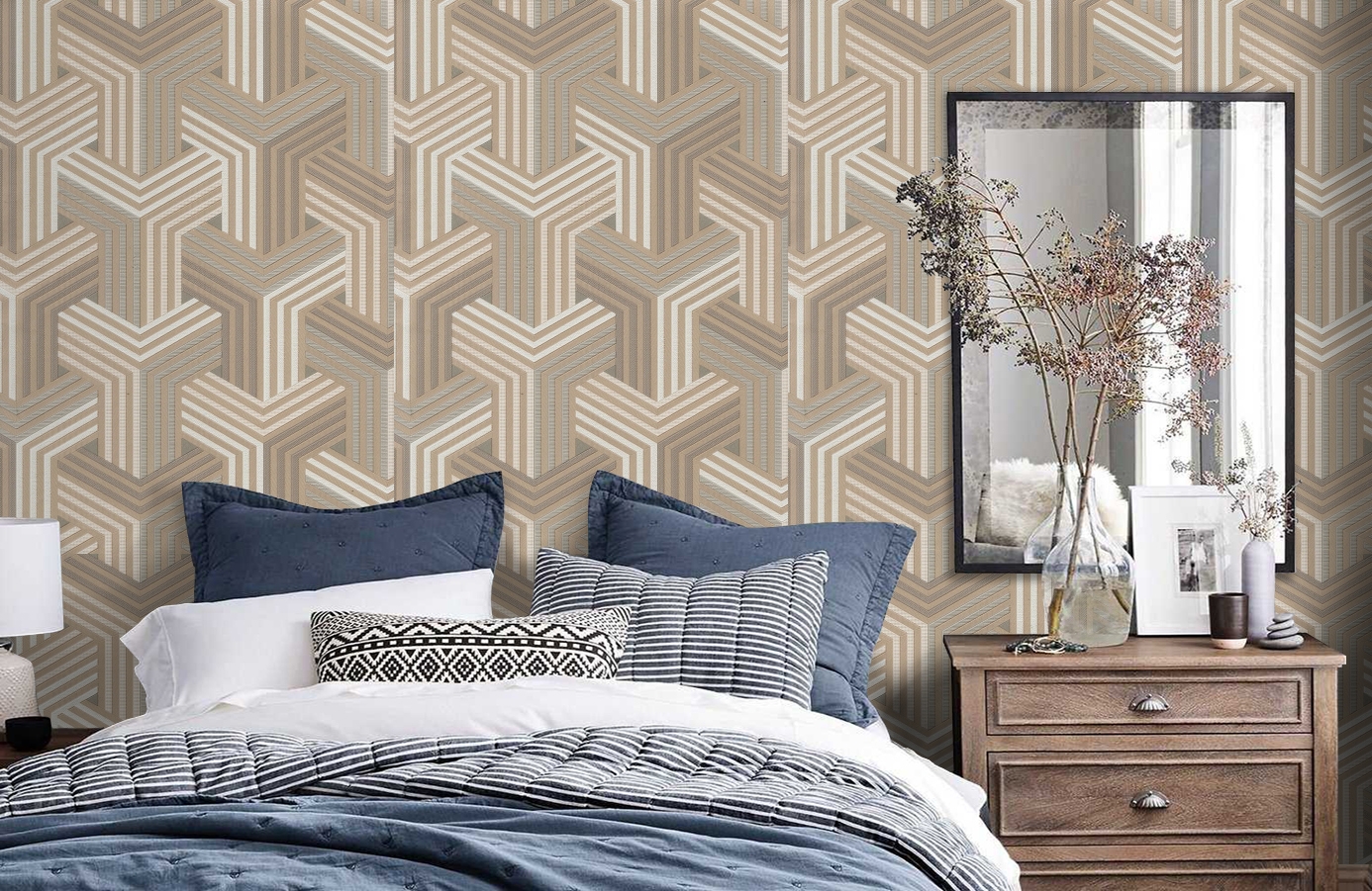 Обои 6005-03 фото в интерьере спальни