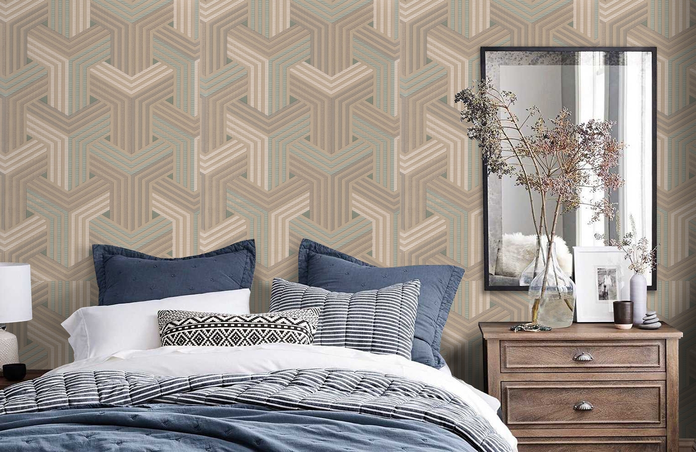 Обои 6005-04 фото в интерьере спальни